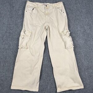 Vintage 90s Guess Jeans Cargo Pants Mens 32 Khaki Beige Wide Skater Uneven Hem